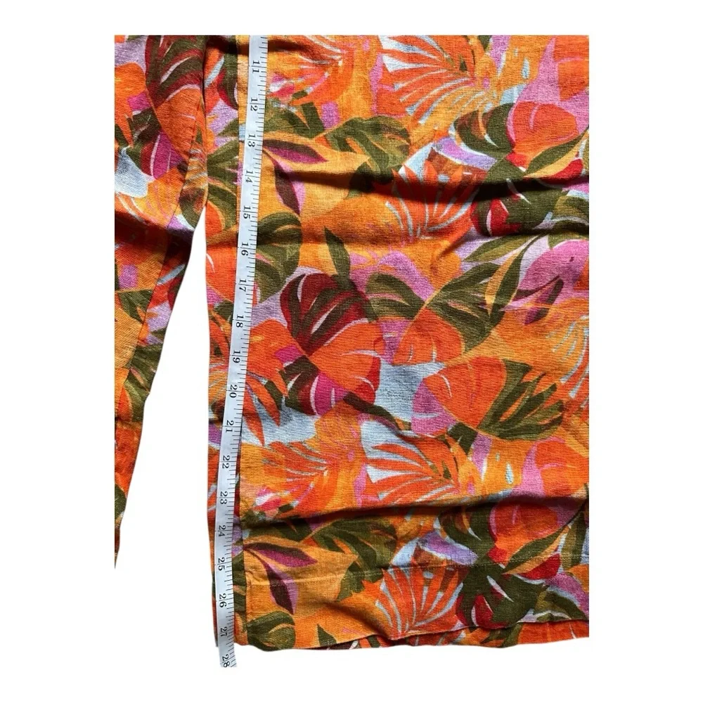 C&C California 100% Linen Orange and Pink Tropical Floral Wide Leg Pant - Picture 6 of 8